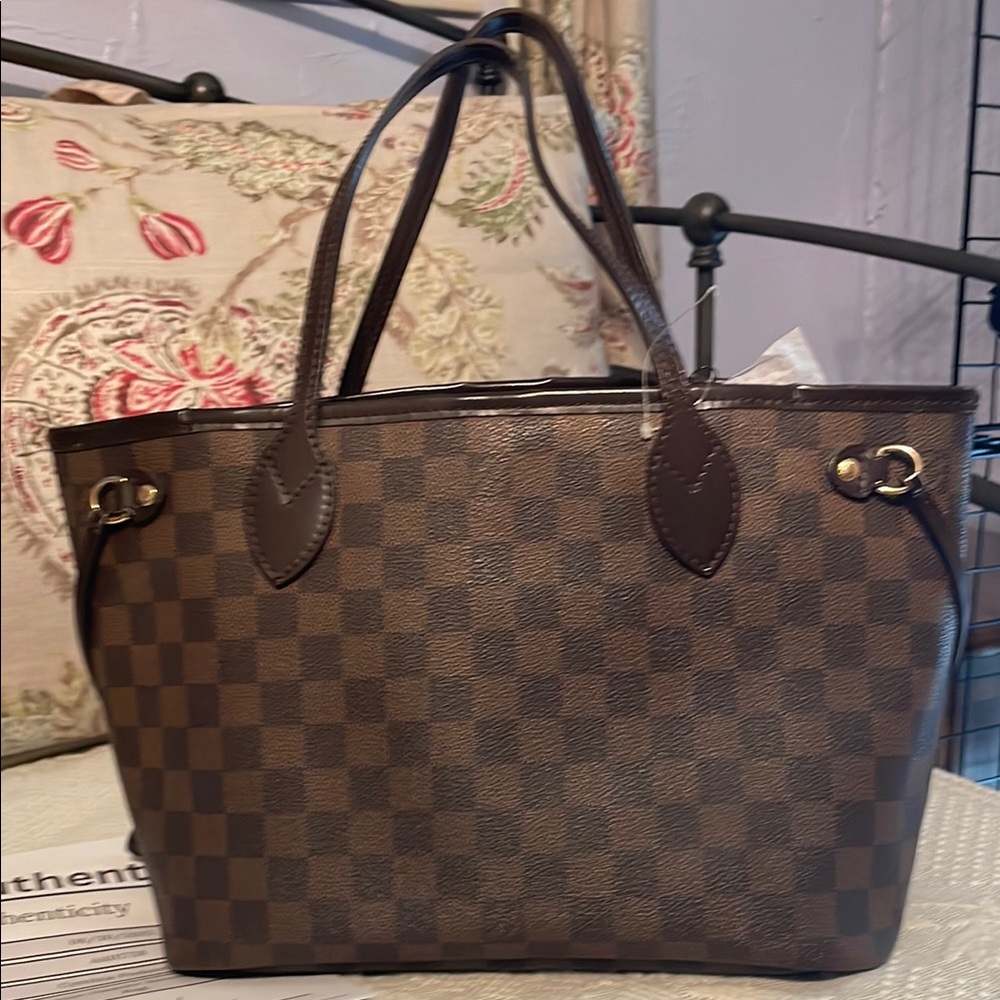 Louis Vuitton Brown Damier Tote with Leather Handles